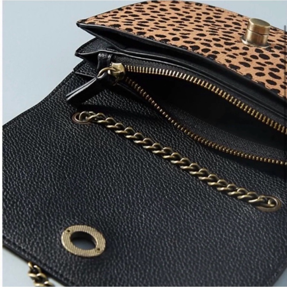 Anthropologie crossbody leather leopard print calf hair flap chain link strap - Picture 10 of 10